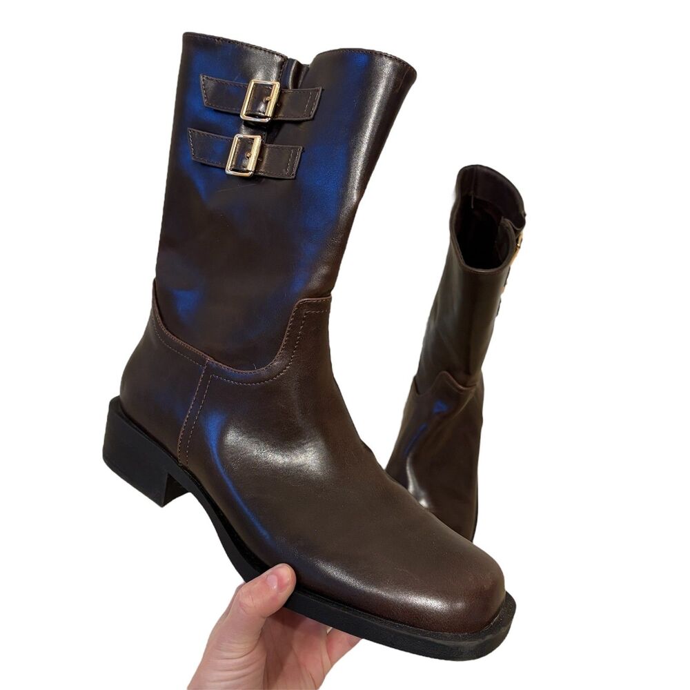 Coconuts by Matisse Faux Leather Square Toe Moto Boots Brown 10M